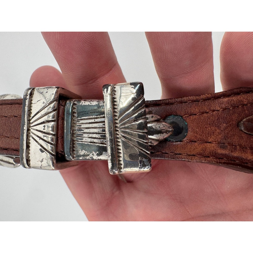 Tony lama Western Ranger Belt Women 34 Brown Leather Braided Silver Tone - Picture 2 of 10